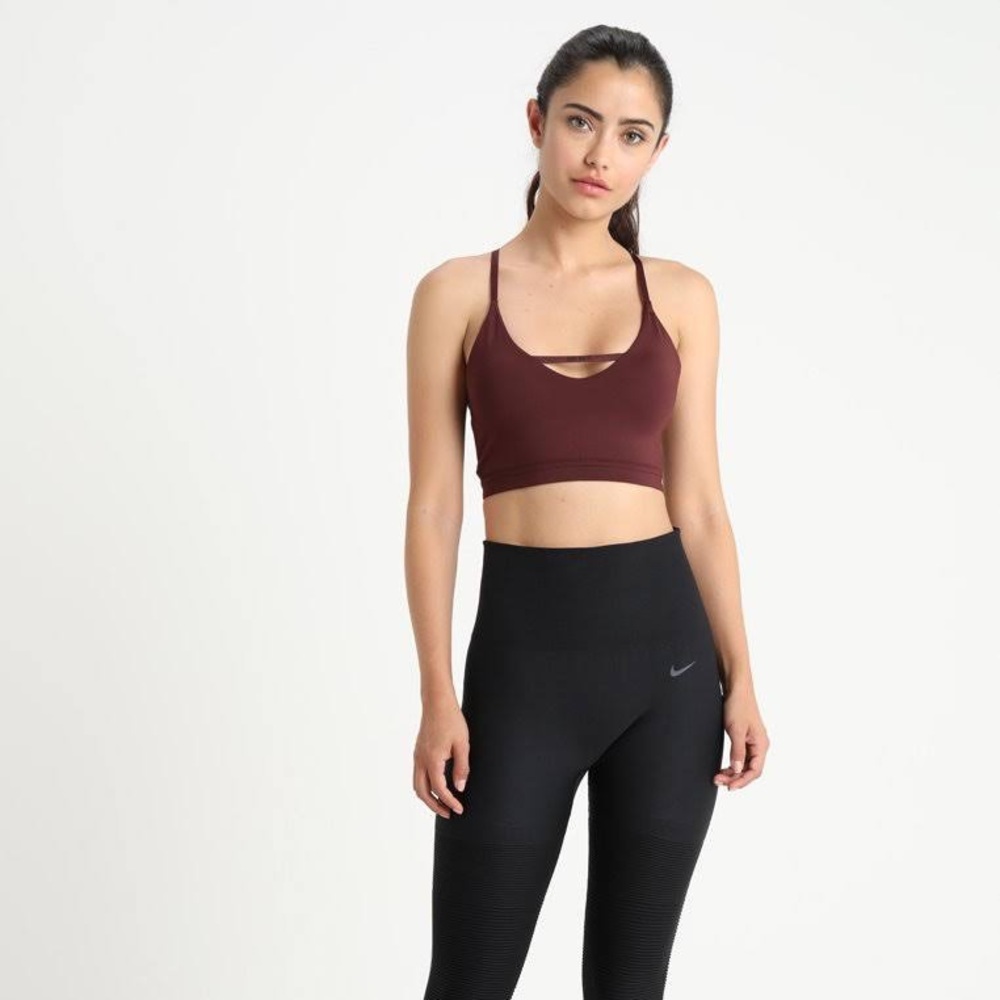 Nike Indy Sports Bra, Strappy Back, Plunge Neck, Burgundy Red, Size Medium